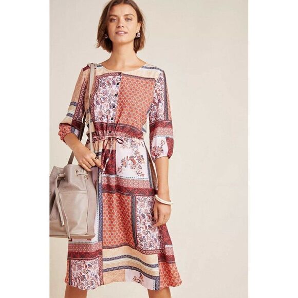 NWT ANTHROPOLOGIE X ALDOMARTINS Sz M SERENITY PATCHWORK SHIRT DRESS - Picture 1 of 3
